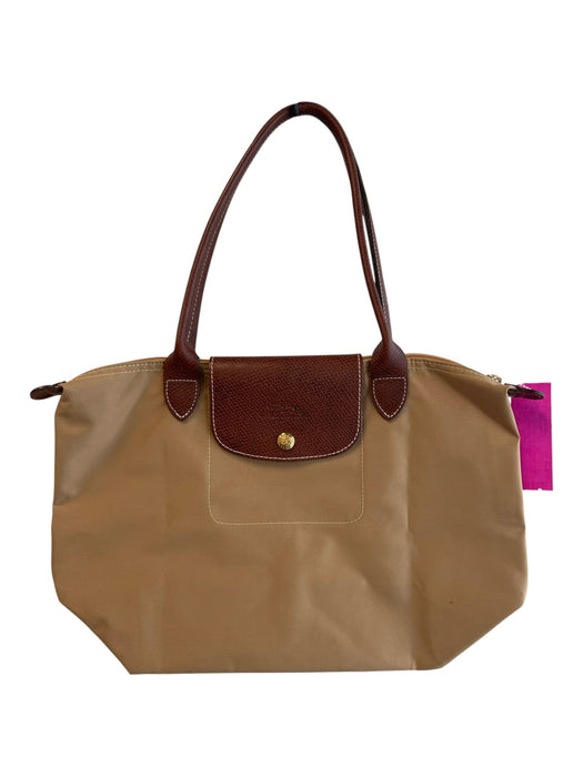 Longchamp Tan & brown Nylon & Leather 2 Strap Top Zip Snap Closure Foldable Bag Tan & brown / Medium