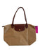 Longchamp Tan & brown Nylon & Leather 2 Strap Top Zip Snap Closure Foldable Bag Tan & brown / Medium