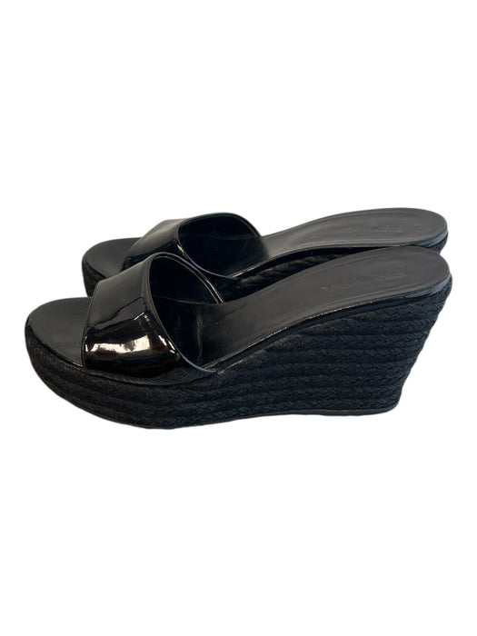 Prada Shoe Size 36.5 Black Patent Leather Wedge Plated Open Toe & Heel Shoes Black / 36.5