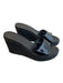 Prada Shoe Size 36.5 Black Patent Leather Wedge Plated Open Toe & Heel Shoes Black / 36.5