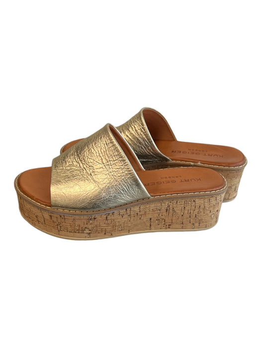 Kurt Geiger Shoe Size 36 Gold Leather & Cork Metallic Open Toe & Heel Shoes Gold / 36