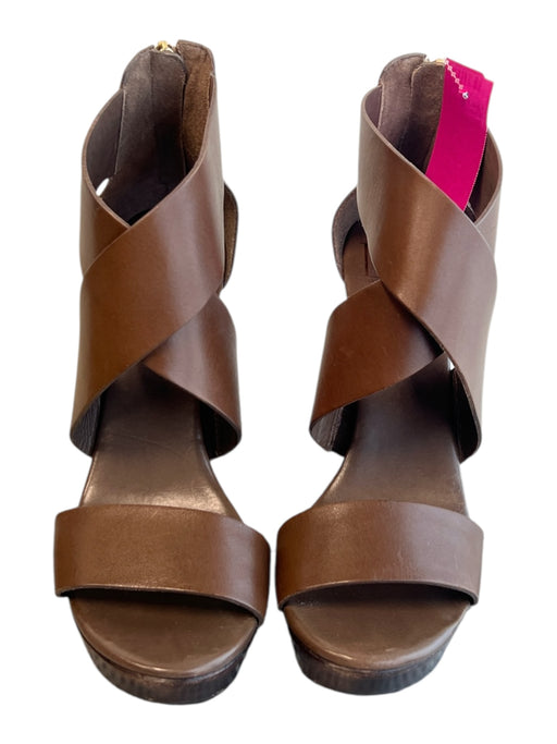 Diane Von Furstenberg Shoe Size 6.5 Brown Leather Back Zip Criss Cross Shoes Brown / 6.5