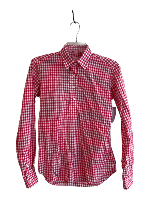 Ann Mashburn Size Medium Red & White Cotton Checked Collared Long Sleeve Top Red & White / Medium