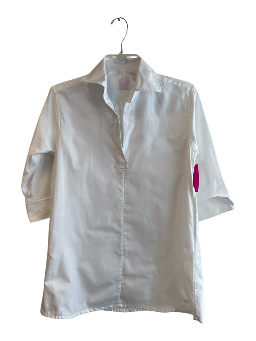 Ann Mashburn Size Medium White Cotton V Neck Collared 3/4 Sleeve Tunic White / Medium