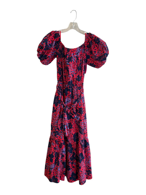 Lilly Pulitzer Size M Red & Navy Blue Print Cotton Puff Sleeves Tie Waist Dress Red & Navy Blue Print / M