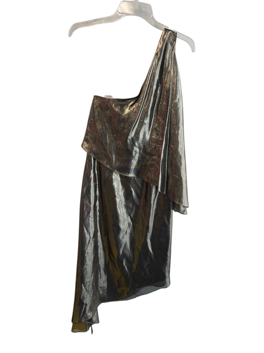 Halston Size 8 Silver Silk Blend One Shoulder Shimmer Side Zip Side Slit Dress Silver / 8