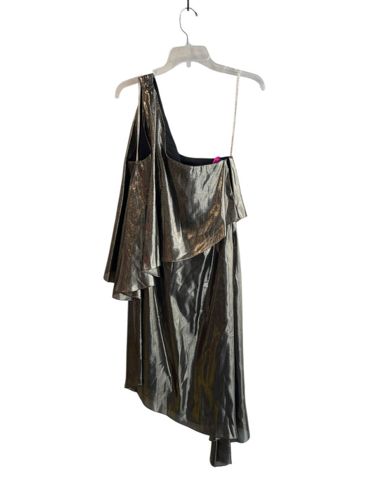 Halston Size 8 Silver Silk Blend One Shoulder Shimmer Side Zip Side Slit Dress Silver / 8
