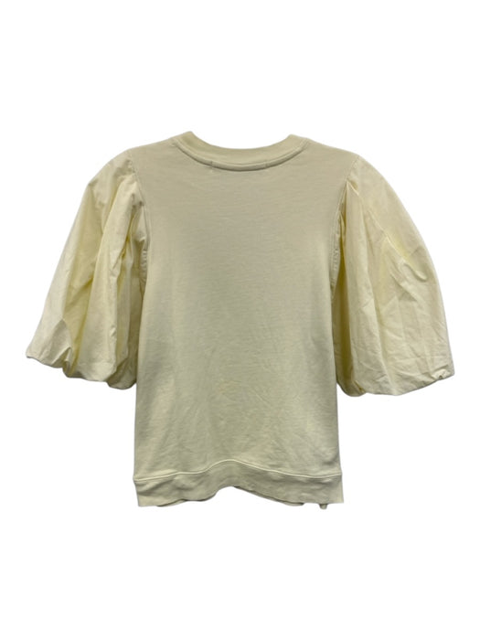 Marie Oliver Size S Light Yellow Pima Cotton Short Puff Sleeve Sweatshirt Top Light Yellow / S