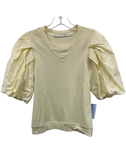 Marie Oliver Size S Light Yellow Pima Cotton Short Puff Sleeve Sweatshirt Top Light Yellow / S