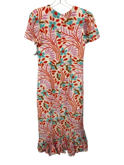 Rhode Size 6 Blue, Orange, White Viscose Short Sleeve Floral Ruffle Hem Dress Blue, Orange, White / 6