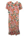 Rhode Size 6 Blue, Orange, White Viscose Short Sleeve Floral Ruffle Hem Dress Blue, Orange, White / 6