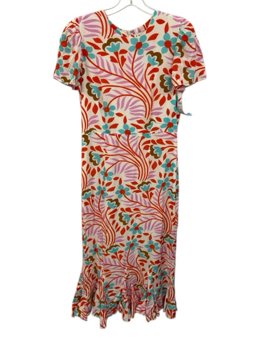 Rhode Size 6 Blue, Orange, White Viscose Short Sleeve Floral Ruffle Hem Dress Blue, Orange, White / 6