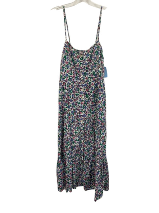 Banjanan Size S Blue, Green, White Cotton Sleeveless Floral Button Up Midi Dress Blue, Green, White / S