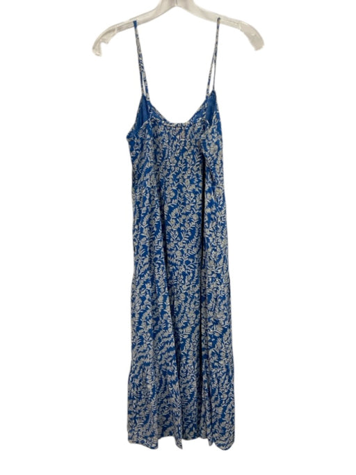 Banjanan Size S Blue & White Cotton Sleeveless Floral Button Up Midi Dress Blue & White / S