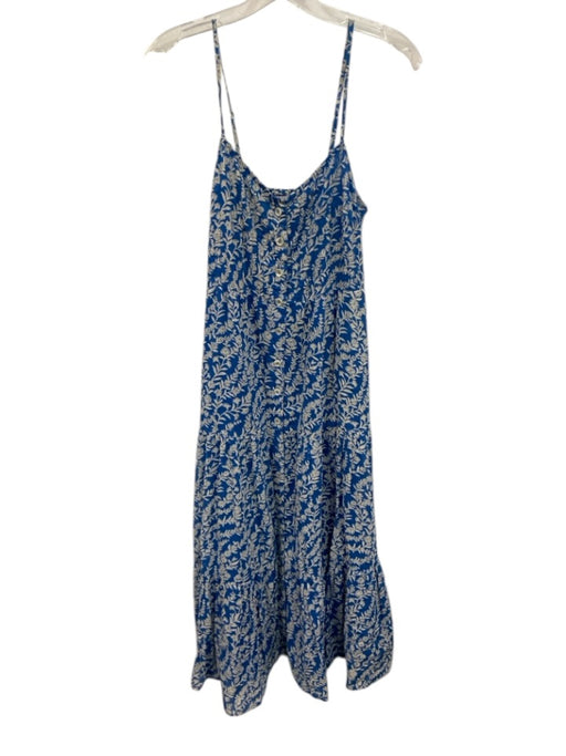 Banjanan Size S Blue & White Cotton Sleeveless Floral Button Up Midi Dress Blue & White / S