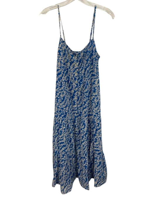 Banjanan Size S Blue & White Cotton Sleeveless Floral Button Up Midi Dress Blue & White / S