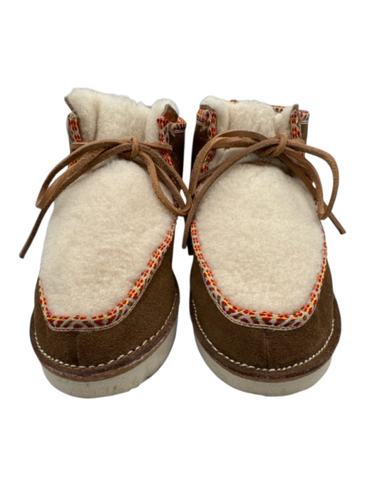 Beek Shoe Size 9 Brown, White, Multi Suede Sherpa Color & Fabric Block Moccasins Brown, White, Multi / 9
