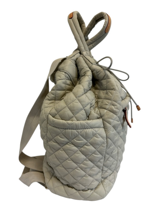 MZ Wallace Taupe Beige Nylon Quilted Drawstring Top Zipper Pockets Backpack Bag Taupe Beige