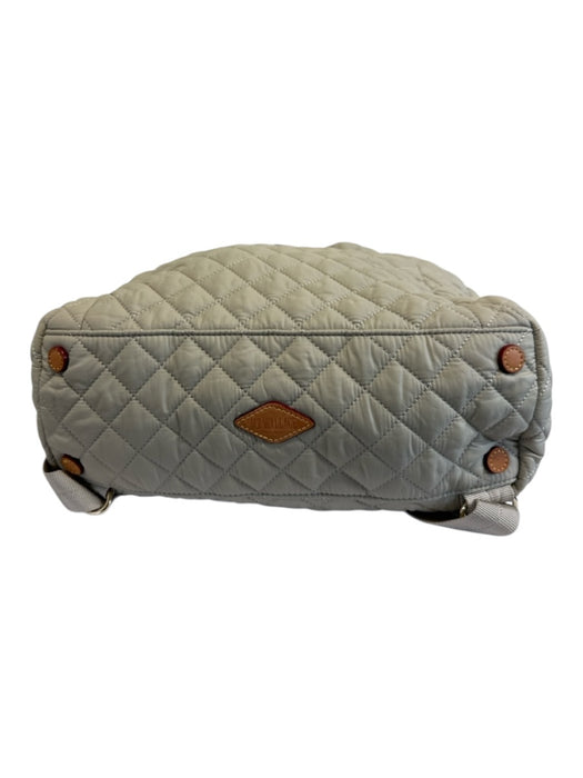 MZ Wallace Taupe Beige Nylon Quilted Drawstring Top Zipper Pockets Backpack Bag Taupe Beige