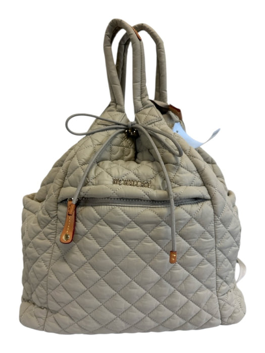 MZ Wallace Taupe Beige Nylon Quilted Drawstring Top Zipper Pockets Backpack Bag Taupe Beige