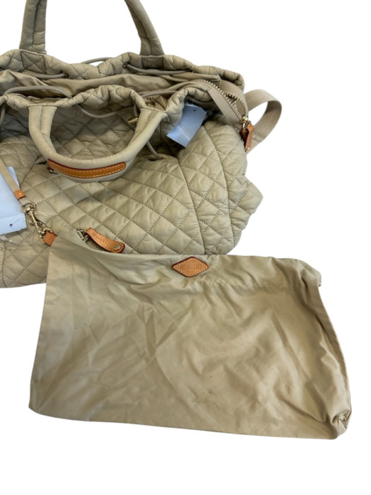 MZ Wallace Taupe Beige Nylon Quilted Drawstring Top Zipper Pockets Backpack Bag Taupe Beige