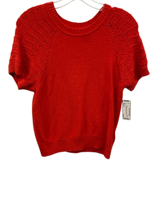 Lilla P Size S Red Cotton & Nylon Short Puff Sleeve Knit Ribbed Detail Top Red / S