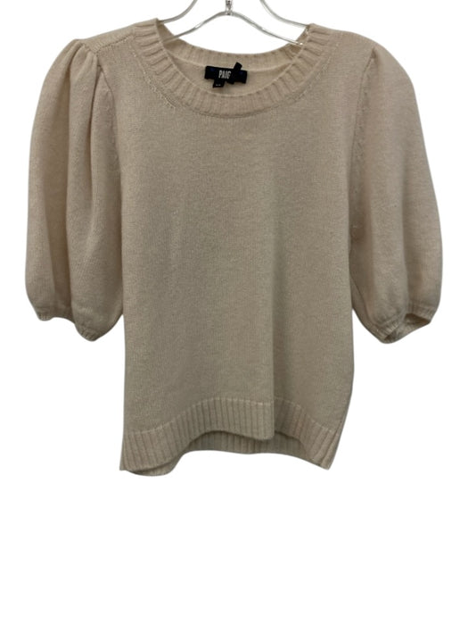 Paige Size XS Cream Cashmere Short Puff Sleeve Knit Ribbed Neck Top Cream / XS