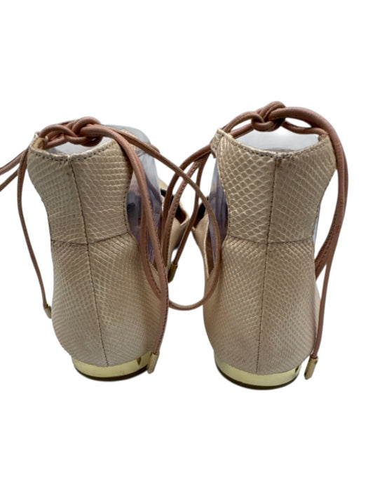 Aquazzura Shoe Size 39.5 Champagne Beige Leather Lace Up embossed Flats Champagne Beige / 39.5