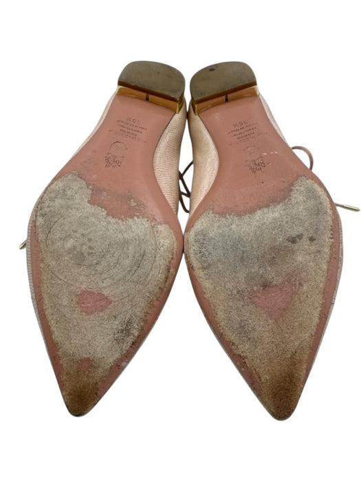 Aquazzura Shoe Size 39.5 Champagne Beige Leather Lace Up embossed Flats Champagne Beige / 39.5