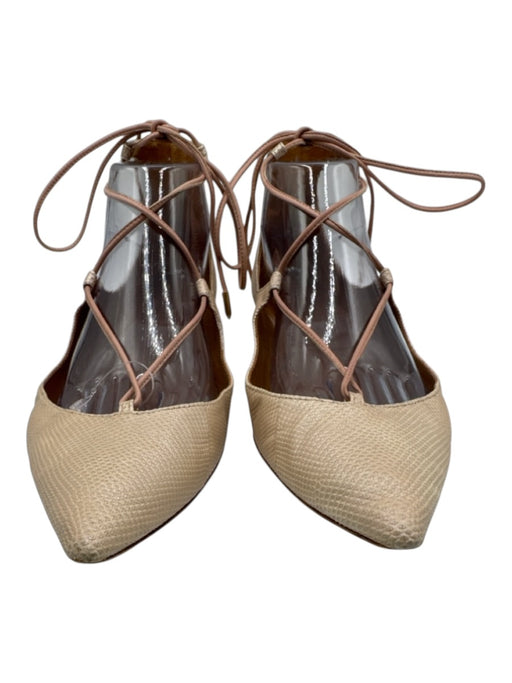 Aquazzura Shoe Size 39.5 Champagne Beige Leather Lace Up embossed Flats Champagne Beige / 39.5