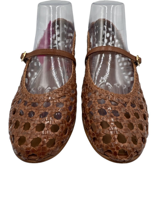 Margaux Shoe Size 39.5 Brown Leather Round Toe Open Weave Buckle Mary Jane Flats Brown / 39.5