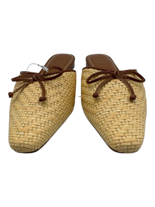 Staud Shoe Size 39.5 Beige & Brown Raffia Leather Detail Bow Detail Flats Mules Beige & Brown / 39.5