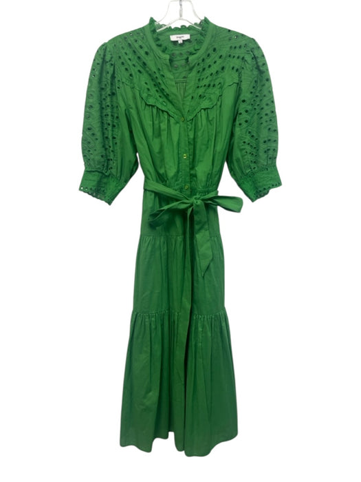 Suncoo Size T1/S Green Cotton Blend Eyelet Detail Midi Short Sleeve Dress Green / T1/S