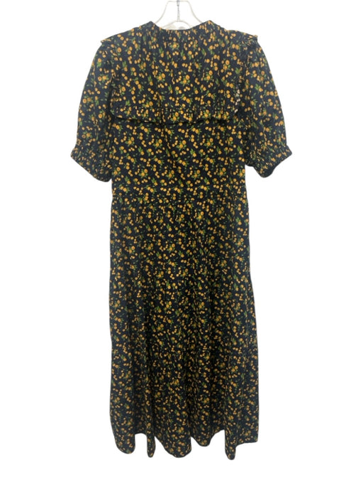 Rochelle Behrens Size Medium Navy, Orange, Green Cotton Blend Peaches Dress Navy, Orange, Green / Medium