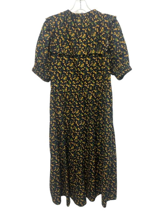 Rochelle Behrens Size Medium Navy, Orange, Green Cotton Blend Peaches Dress Navy, Orange, Green / Medium