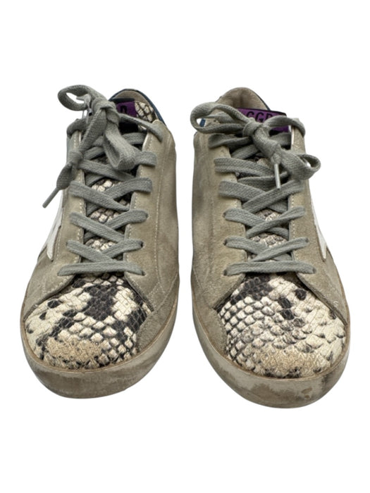 Golden Goose Shoe Size 39 Gray & Blue Suede Snake Print Low Top Lace Up Sneakers Gray & Blue / 39