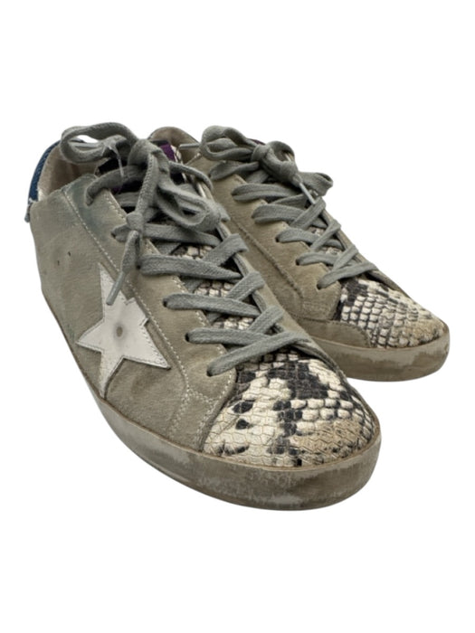 Golden Goose Shoe Size 39 Gray & Blue Suede Snake Print Low Top Lace Up Sneakers Gray & Blue / 39