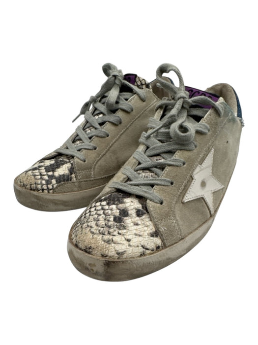 Golden Goose Shoe Size 39 Gray & Blue Suede Snake Print Low Top Lace Up Sneakers Gray & Blue / 39