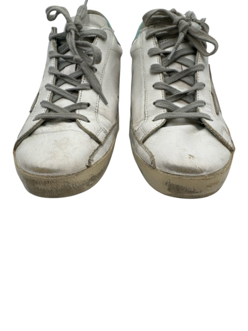 Golden Goose Shoe Size 39 White & Teal Green Leather Low Top Star Sneakers White & Teal Green / 39