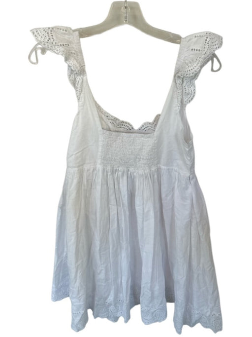 Lulus Size M White Cotton Lace Detail Sleeveless Rouched Mini Dress White / M