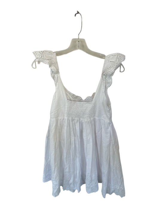 Lulus Size M White Cotton Lace Detail Sleeveless Rouched Mini Dress White / M