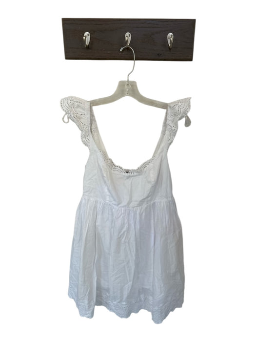 Lulus Size M White Cotton Lace Detail Sleeveless Rouched Mini Dress White / M