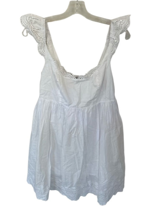 Lulus Size M White Cotton Lace Detail Sleeveless Rouched Mini Dress White / M