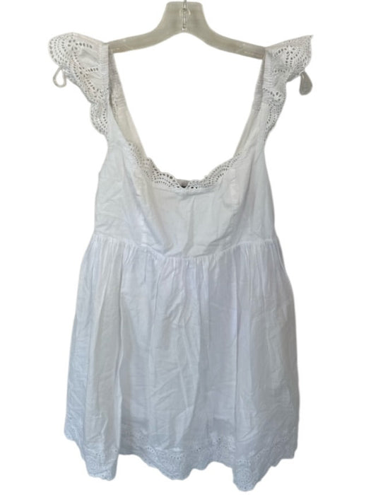 Lulus Size M White Cotton Lace Detail Sleeveless Rouched Mini Dress White / M