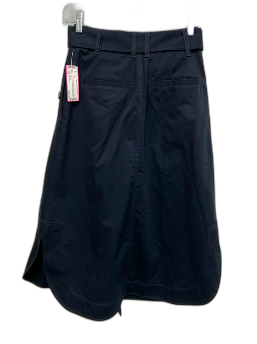 Lee Mathews Size 0 Navy Blue Cotton High Rise Button Front Pockets Midi Skirt Navy Blue / 0