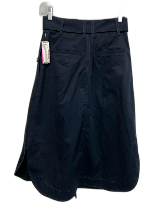 Lee Mathews Size 0 Navy Blue Cotton High Rise Button Front Pockets Midi Skirt Navy Blue / 0