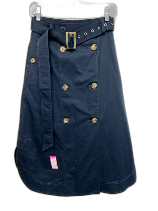 Lee Mathews Size 0 Navy Blue Cotton High Rise Button Front Pockets Midi Skirt Navy Blue / 0