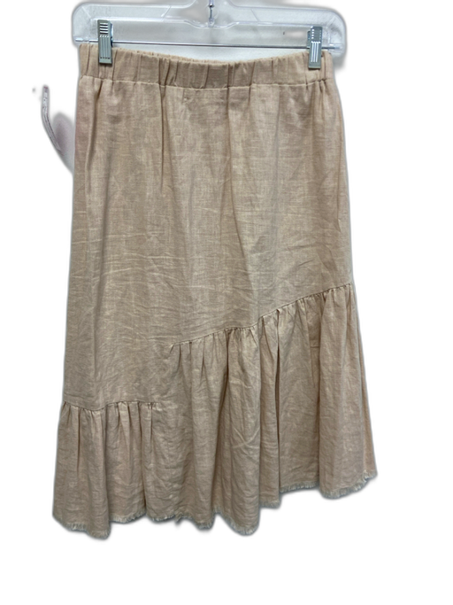 Little Lies Size 8 Beige Linen Blend Elastic Waist Tiered Midi Skirt Beige / 8