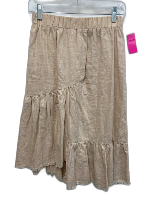 Little Lies Size 8 Beige Linen Blend Elastic Waist Tiered Midi Skirt Beige / 8