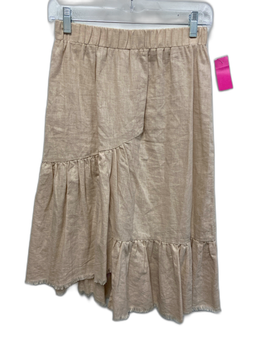 Little Lies Size 8 Beige Linen Blend Elastic Waist Tiered Midi Skirt Beige / 8